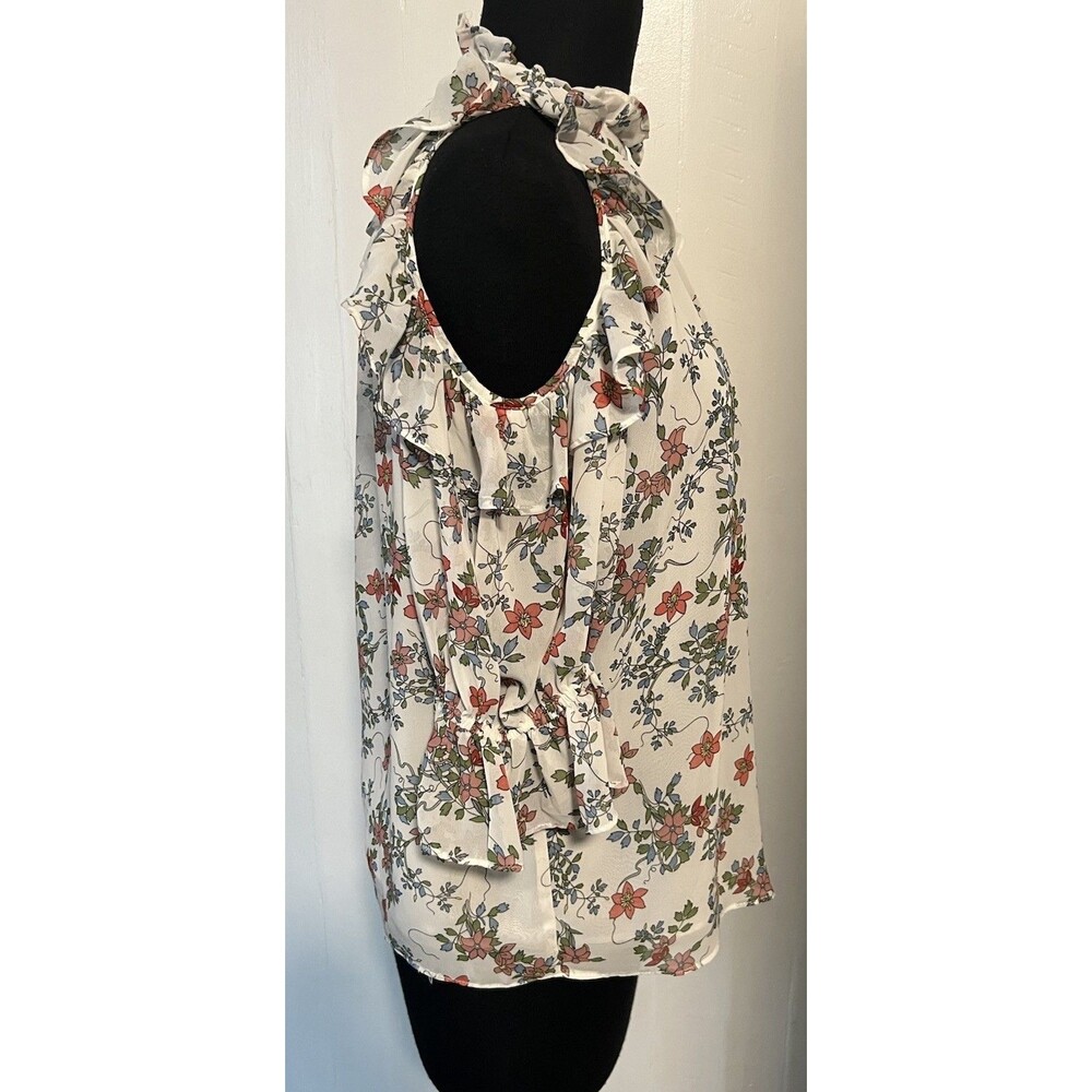 Max Studio Cold Shoulder Ruffle Top In White Multicolor Floral - Picture 6 of 10